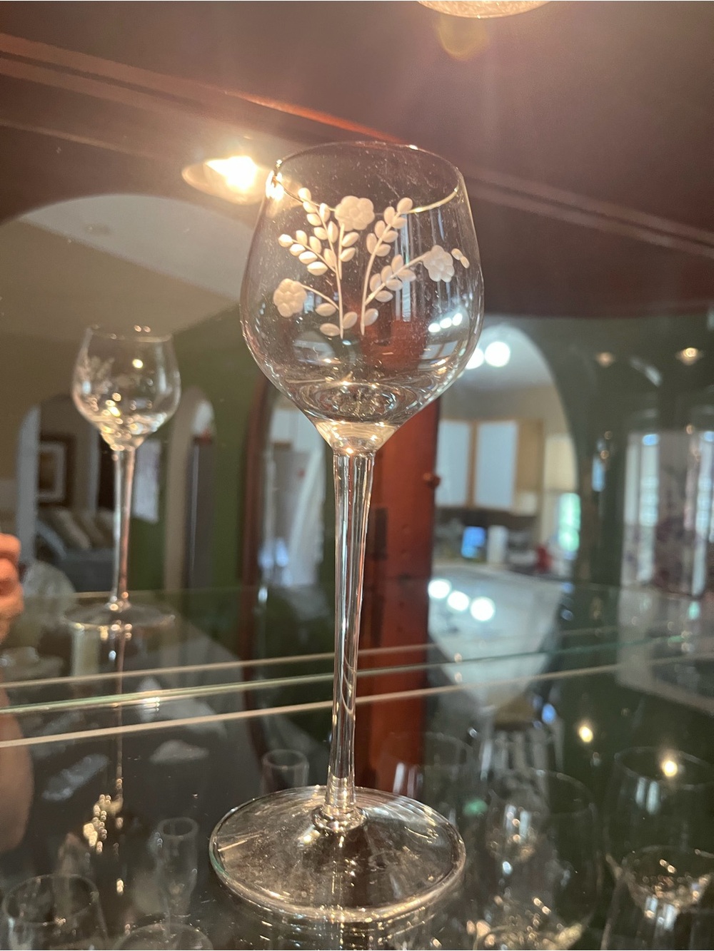 Etched Floral Stemmed Wine Glass - Clear Set of 4